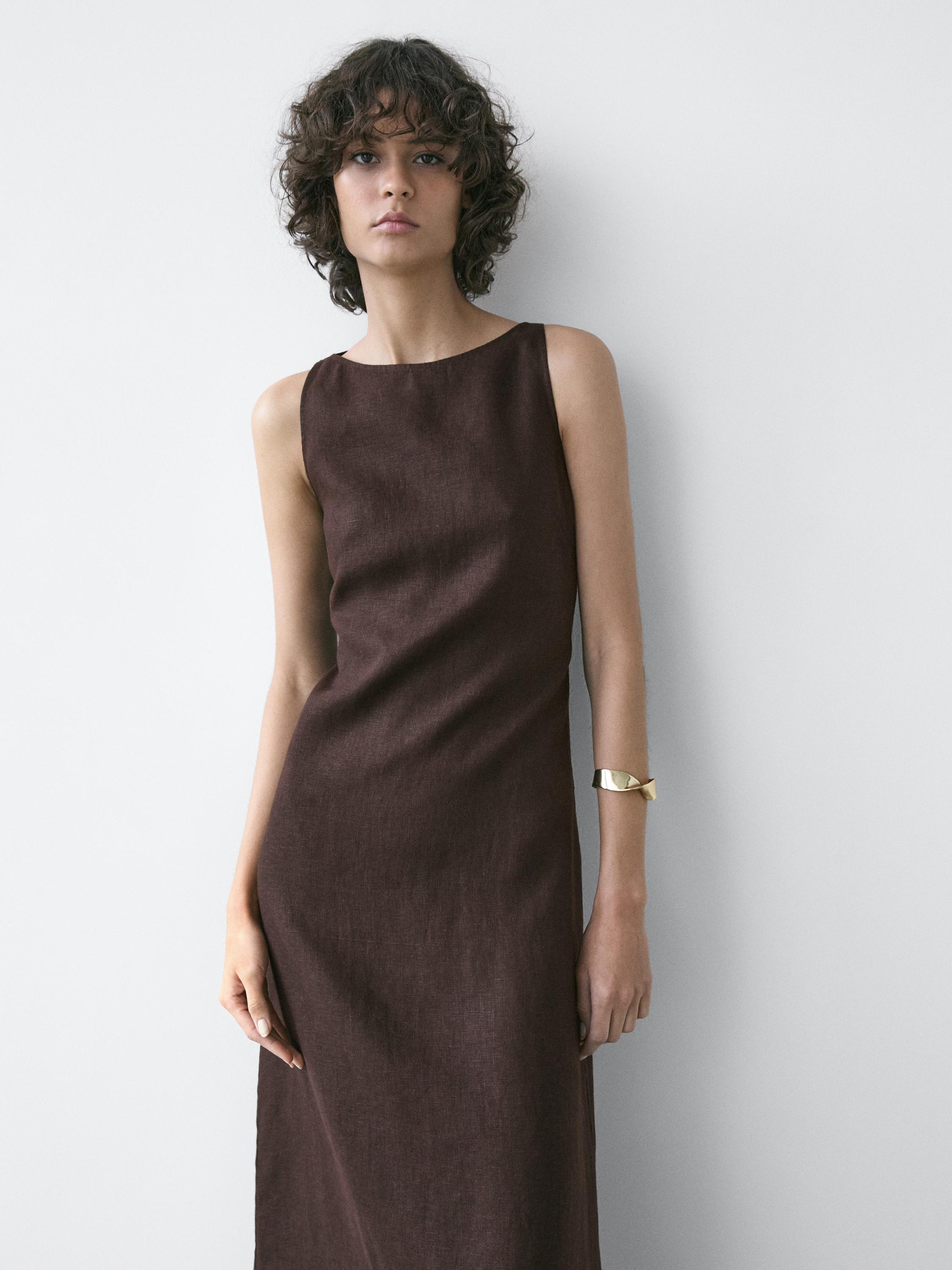 Linen halter midi dress